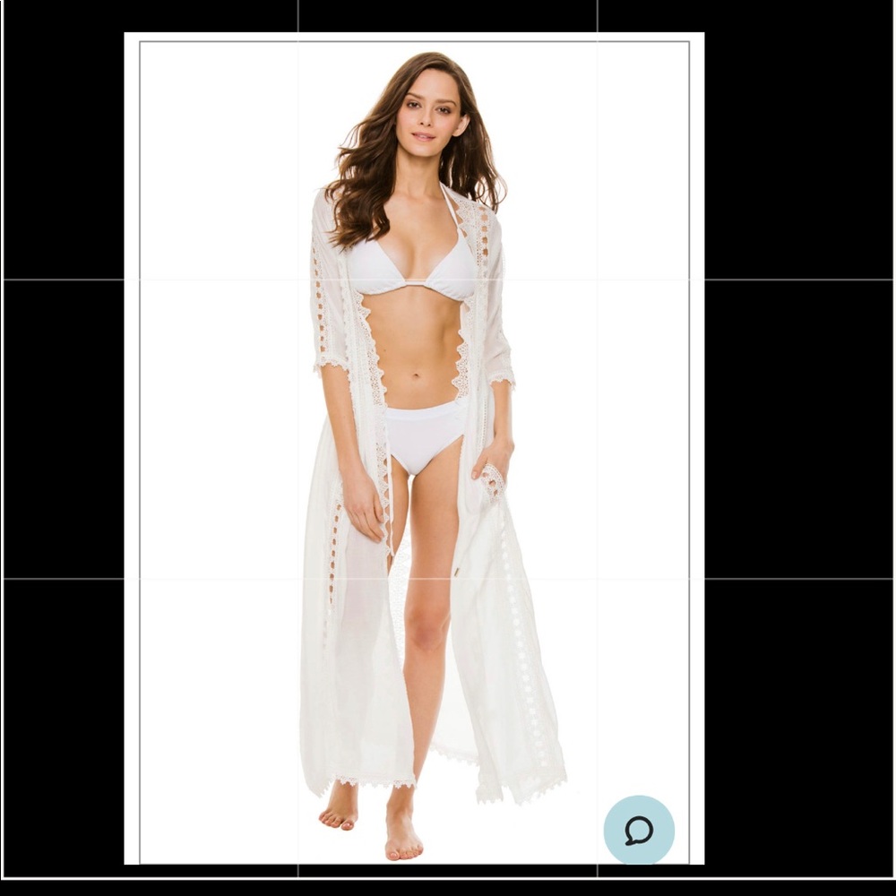 New Elan Crochet Long Cover Kimono $88.00 White Color Size M Medium